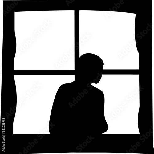 Silhouette of Person in Thoughtful Pose by Window for Creative Designs