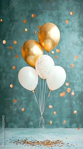 Wallpaper Mural Gold and white balloons in a teal setting Torontodigital.ca