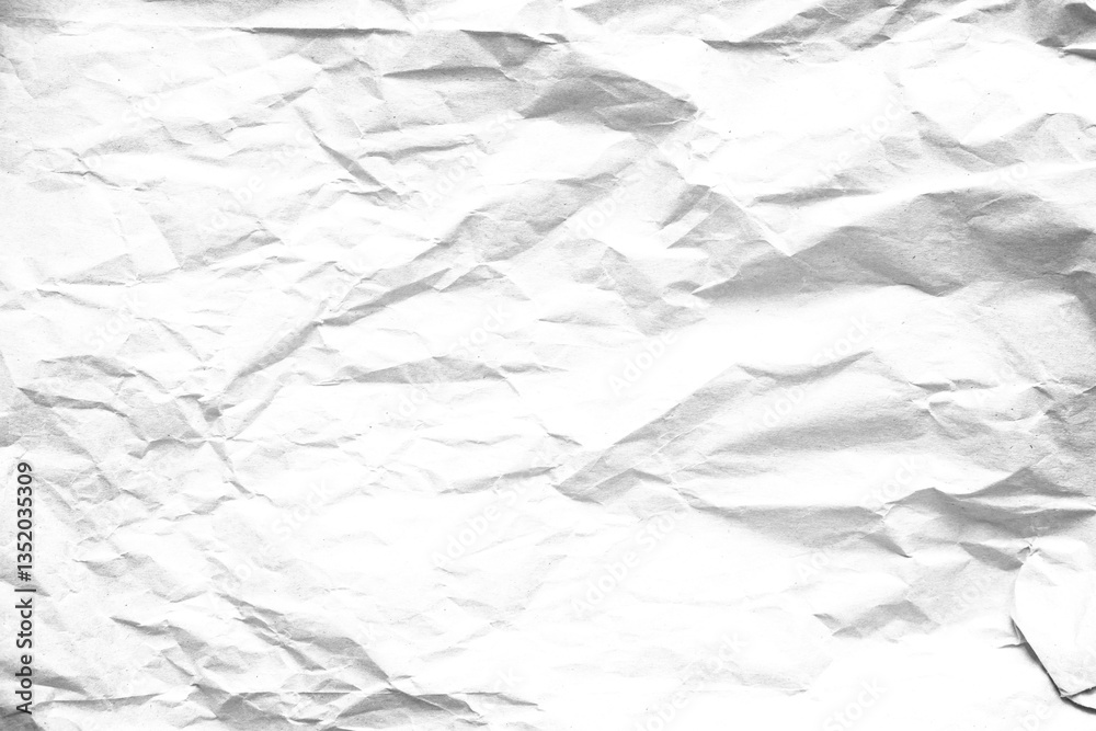 Grunge crumpled paper sheet texture overlay isolated on white or transparent backgroung, png cutout