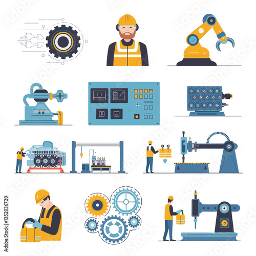 vector icons for robots, artificial intelligence, and the assistance provide in work and security 
