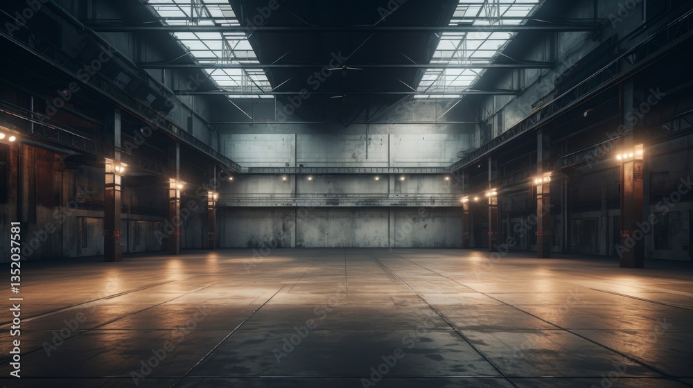 Large empty warehouse with a lot of light