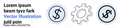 Gear between two dollar icons symbolizes financial processes, strategy, and collaboration. Ideal for finance, business, economy, investment, entrepreneurship, operations and a simple landing page