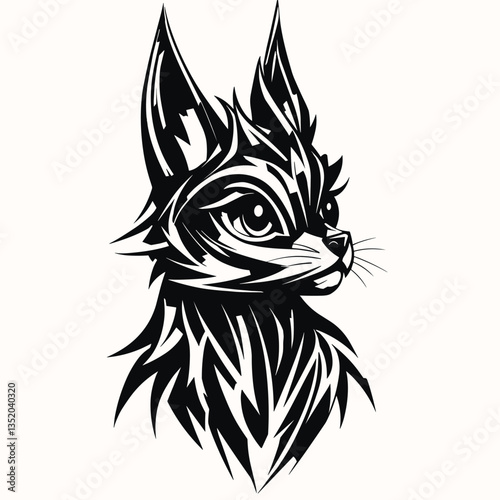 Cat with a long tail, ear, nose, and whiskers. The cat has a unique and striking appearance, with its long features and intricate patterns. Concept of elegance and grace