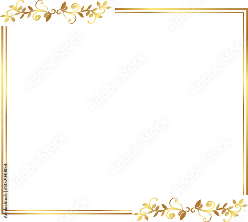 frame with gold ornament. Rectangle gold floral frame