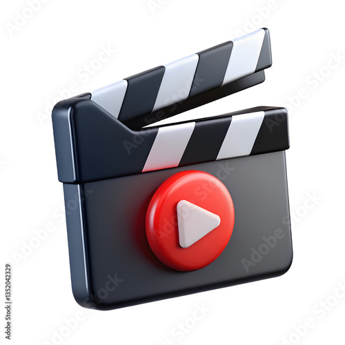 Movie clapper board with play button icon for film production and video editing concept