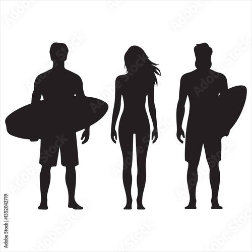set vector various carrying Surfboard, surfer, guy standing Surfboard , 