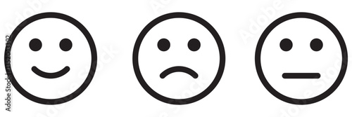 Smile icon. Emoticons simple line icon negative, neutral and positive, sketch doodle sign. Vector illustration.