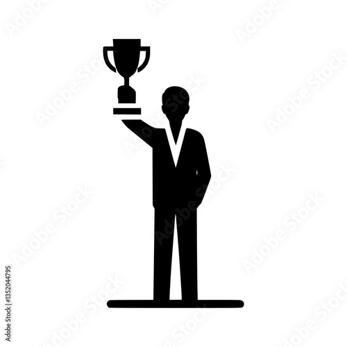 Silhouette icon of a person holding a trophy high, symbolizing success and achievement