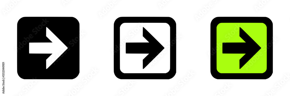 Arrow icon in three different variations, unique styles and colors Arrow icon in three different variations, unique styles and colors