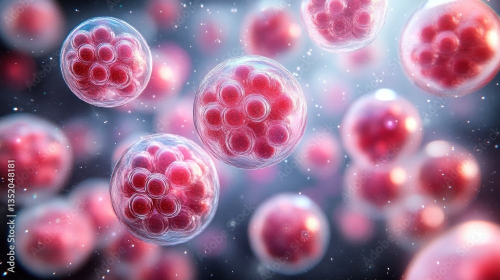 3D Rendering of Human Stem Cell Microscopy Background with Vibrant Colors and Detailed Scientific Illustration 3D Rendering of Human Stem Cell Microscopy Background with Vibrant Colors and Detailed Scientific Illustration