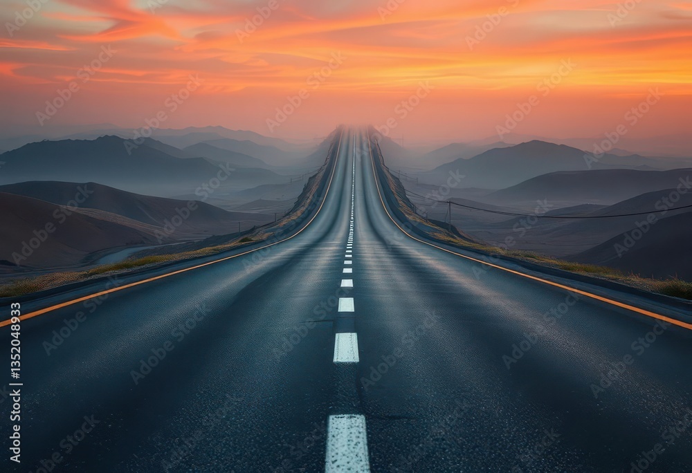 Fototapeta premium Endless asphalt ribbon vanishing into hazy distance, background, landscape