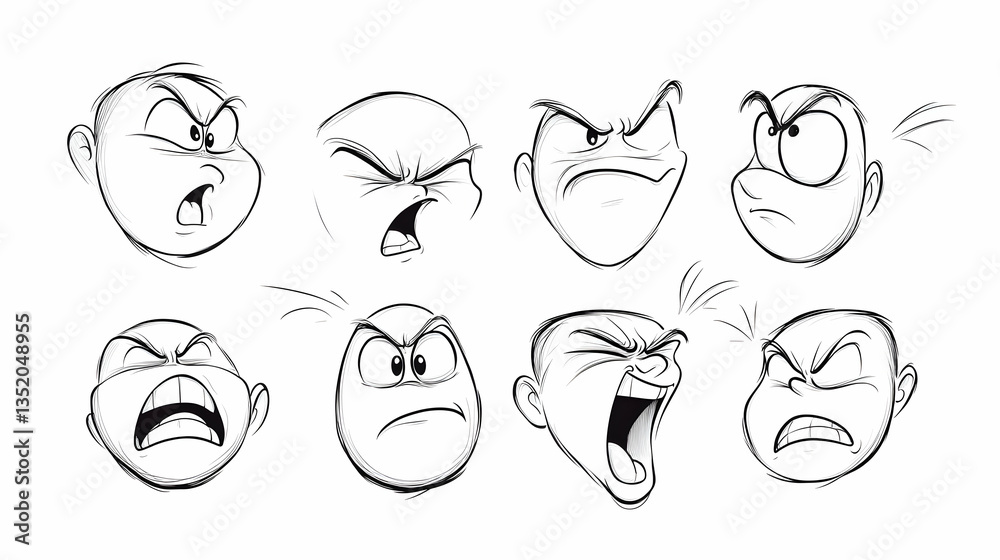 Cartoon angry faces expressions set, illustration, design, for animation, website, app Cartoon angry faces expressions set, illustration, design, for animation, website, app