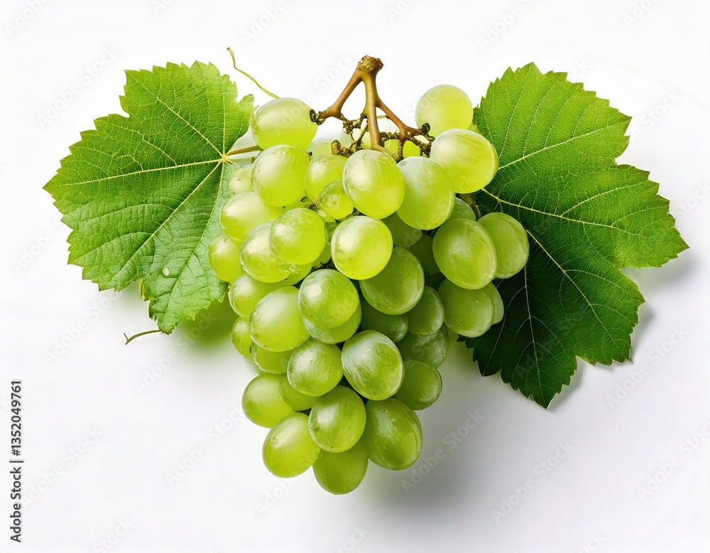 Obraz premium Green Grapes: A Lush Cluster with Vibrant Leaves