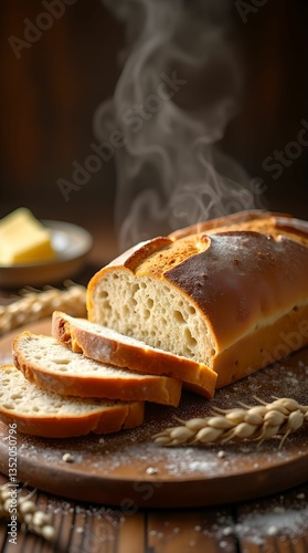 Freshly baked bread on a wooden board