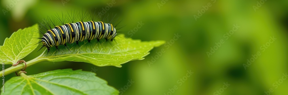 Fototapeta premium A Crawling Caterpillar on a Leaf, Natural Background
