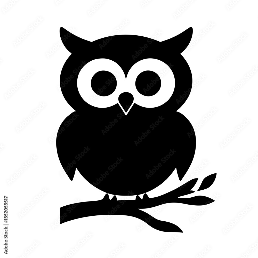 Fototapeta premium Minimalist black silhouette of a perched owl with large eyes