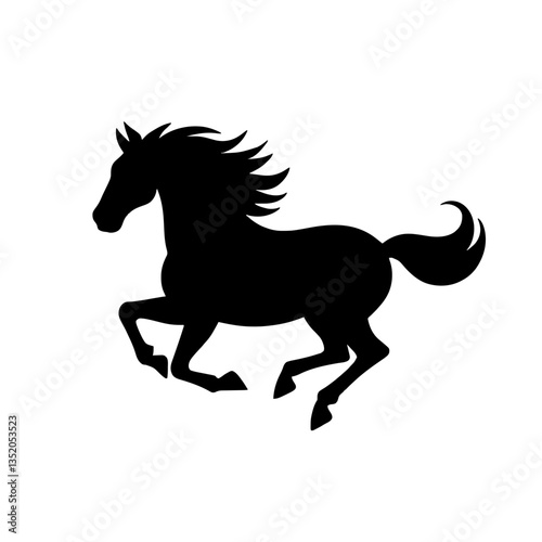 Minimalist black silhouette of a galloping horse with flowing mane and tail