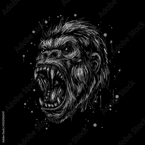 The scribble art illustration of gorillas head image vector