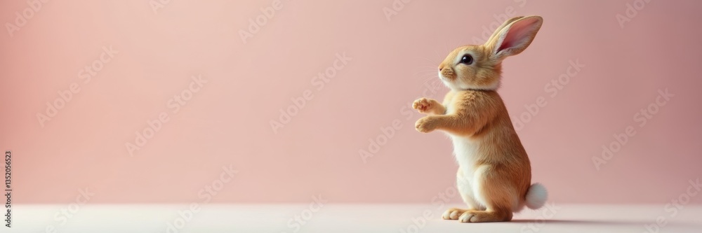 Obraz premium A comical rabbit balances on its back legs, tail twitching , meadow, grass, playful