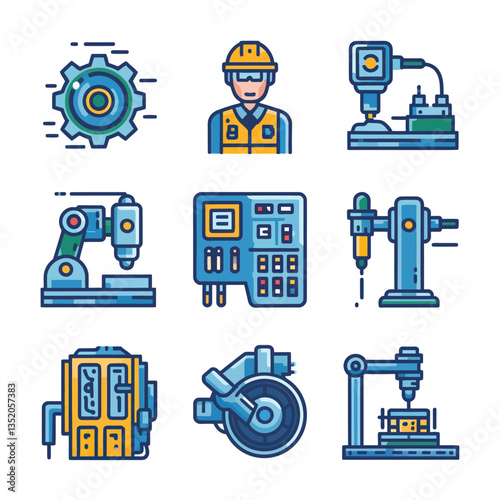 vector icons for robots, artificial intelligence, and the assistance provide in work and security 
