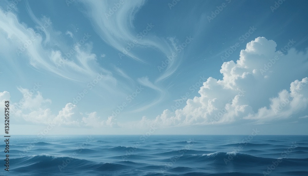 Obraz premium Calm ocean waves and cloud patterns seascape digital art tranquil aerial view serenity
