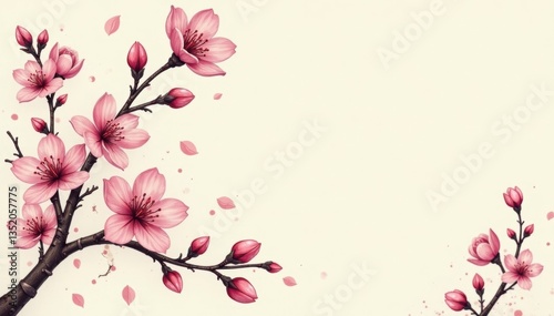 Elegant vintage-inspired hand sketched spring blossoms, branches, and swirls , element, illustration