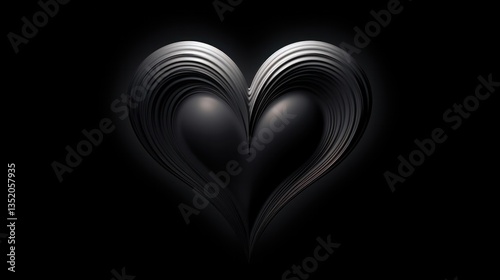 A black heart graphic with a gradient effect transitioning from dark to light shades of black isolated on white background