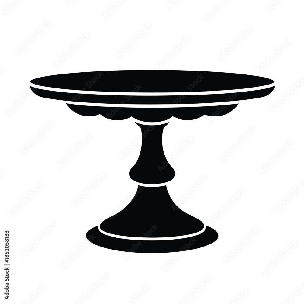 A minimalist cake stand vector silhouette, designed on a clean white background. Perfect for use in various design projects, this simple cake stand illustration offers a versatile and elegant touch A minimalist cake stand vector silhouette, designed on a clean white background. Perfect for use in various design projects, this simple cake stand illustration offers a versatile and elegant touch