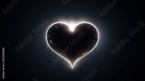 A black heart shape surrounded by a soft glow or halo effect giving it a modern and elegant look isolated on white background