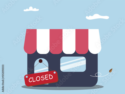 Shop or store closed vector flat art design. Concept of closed service or bankruptcy business, Stop retail and financial trouble illustration style.