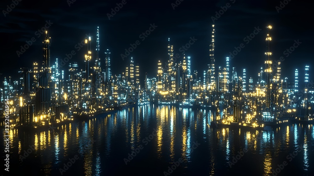 Nighttime View of High-Quality Oil Refinery and Gas Facilities Nighttime View of High-Quality Oil Refinery and Gas Facilities