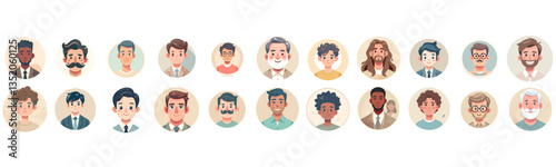 Diverse collection of illustrated female portraits in circular frames on a light background
