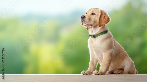 A cute and adorable golden labrador puppy, a canine animal, enjoys the outdoors and nature. This dog's puppy charm melts hearts!