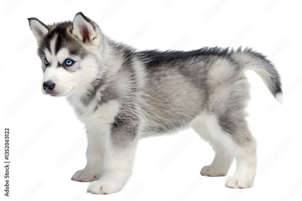 Siberian Husky puppy and adult dog isolated on white background Siberian Husky puppy and adult dog isolated on white background