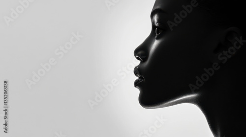 A contemporary minimalist portrait of a human silhouette viewed from the side, cropped closely to emphasize the curvature of the face and neck