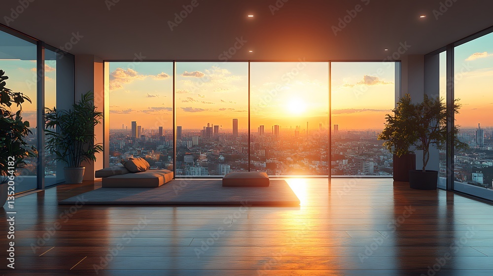 Fototapeta premium Empty urban condominium with spacious interior and high-end finishes illustration