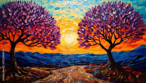 Mosaic Art paints oil paintings of magnolia trees with intricate patterns.