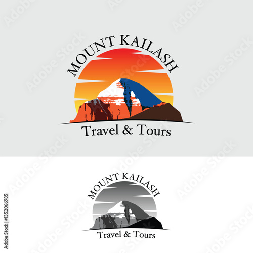 Mount Kailash in Himalayas, Tibet outdoor adventure badge. mountain illustration.