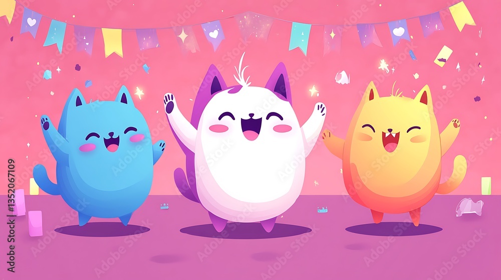 Obraz premium Cartoon Cats Celebrating.