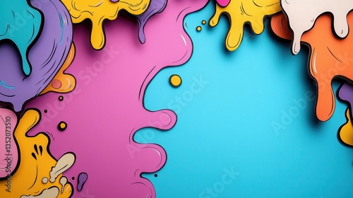Vibrant splatter paint design art creates a colorful, abstract liquid texture background.