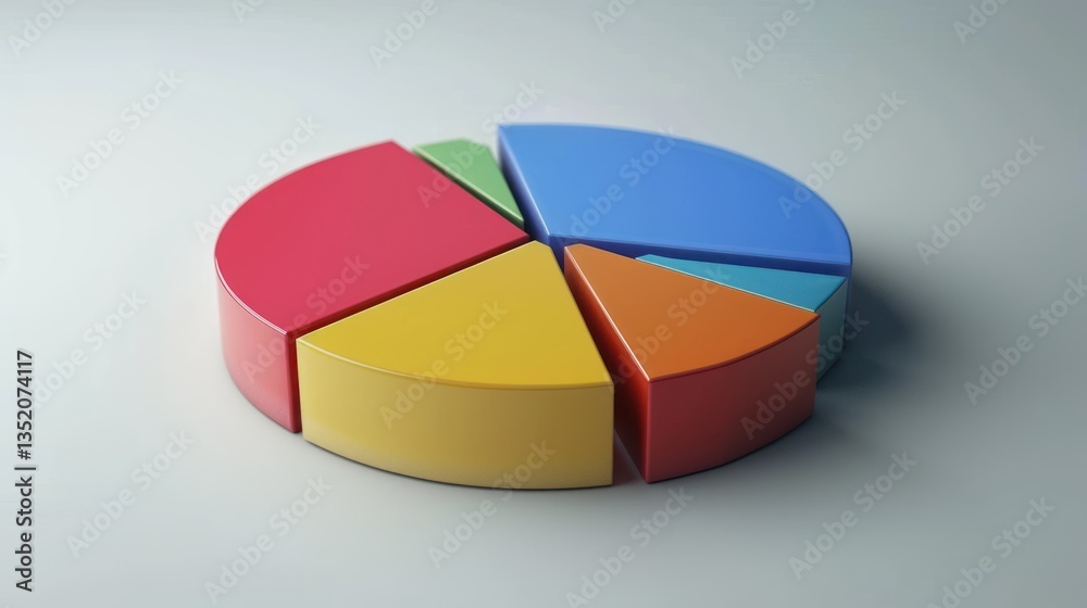 Obraz premium Detailed shot of a pie chart with increasing segments, symbolizing market share growth, with a clean background.