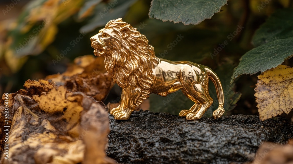 Fototapeta premium Golden Lion Statue in Autumnal Setting