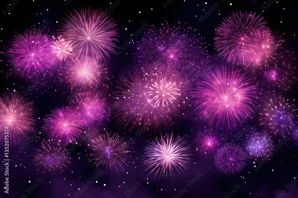 Fototapeta premium National holiday festivities featuring dazzling purple fireworks bursting across a dark night backdrop