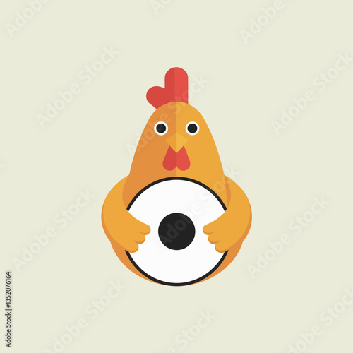 Cartoon chicken character holding a target symbol in simple flat design, illustration portraying an unconventional depiction in a creative and whimsical style