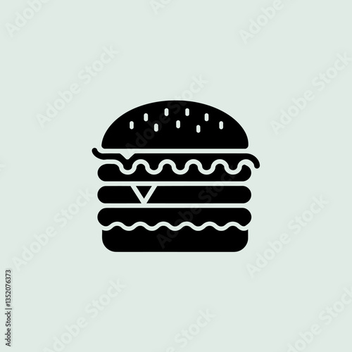 Stylized hamburger graphic, clean monochrome illustration for food industry or culinary designs, conveying simplicity and modern aesthetics in vector format