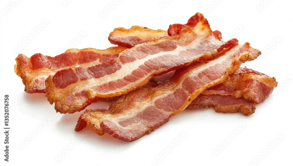 Crispy bacon slices. A close-up view of several cooked bacon strips, piled on top of each other. Crispy bacon slices. A close-up view of several cooked bacon strips, piled on top of each other.