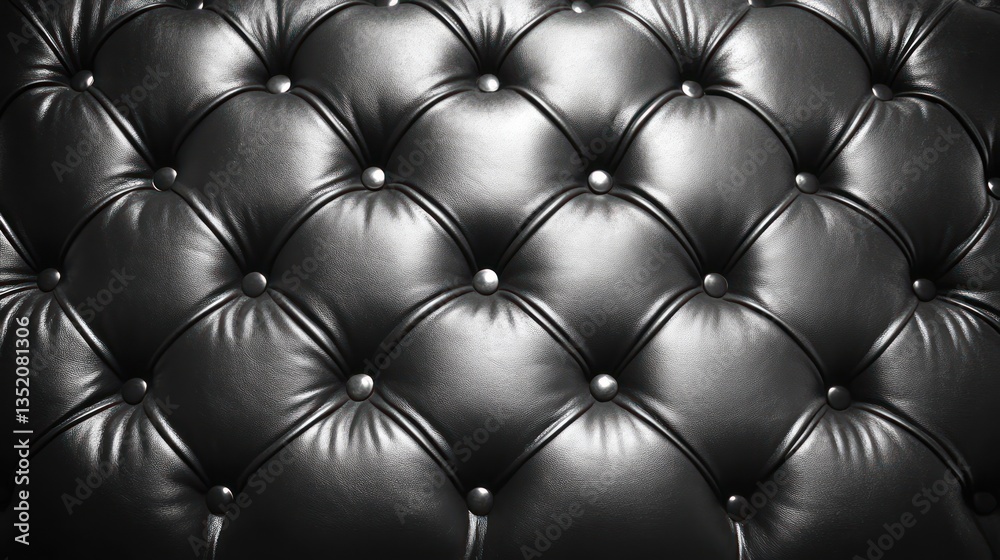 Fototapeta premium Black leather tufted upholstery texture, close-up, studio background, design element