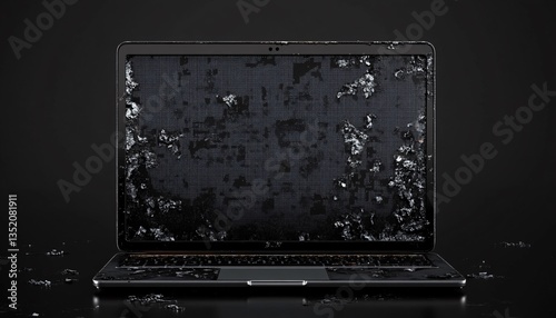 Deteriorating Laptop Display Showcasing Pixel Decay and Error Screen Effects
