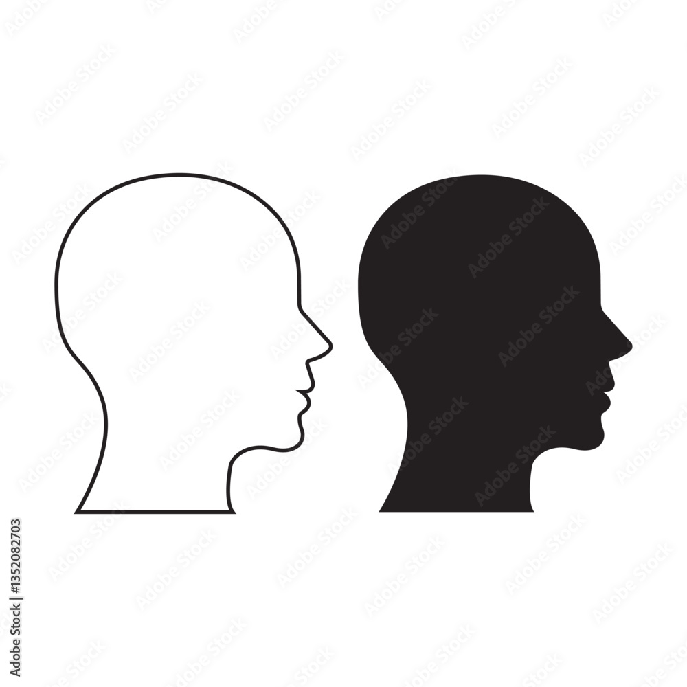 Head Silhouette Vector Set, Black and White Profile Design, Isolated on White Head Silhouette Vector Set, Black and White Profile Design, Isolated on White
