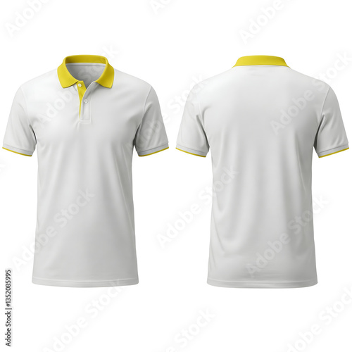 White t-shirt mockup with yellow polo collar front and back